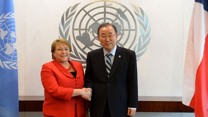 El secretario de la ONU, Ban Ki-moon, agradeció a Bachelet por su aporte a las fuerzas de paz (Foto: prensapresidencia.cl)