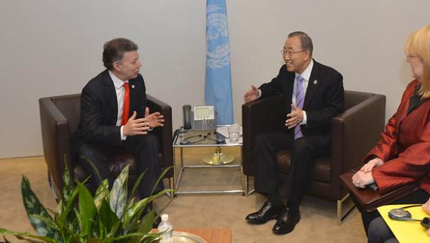 Santos instó a aprovechar la experiencia de la ONU en una etapa crítica que le llegaría a Colombia con la firma del proceso de paz.(Foto: larepublica.co)