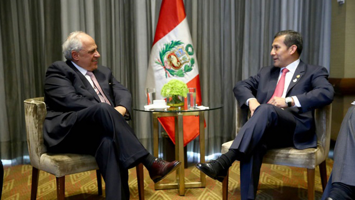 Samper y Humala efectuaron la reunión en el Palacio de Gobierno de Perú. (Foto: Andina)