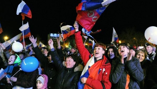 Crimeans celebrated the overwheliming vote in favor of the country
