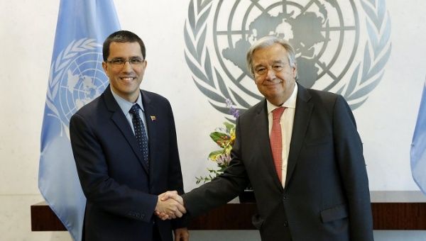Venezuelan Foreign Minister Jorge Arreaza with U.N. Secretary General Antonio Guterres