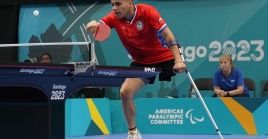 Chilean para-athlete Claudio Bahamondes during a table tennis match, Nov. 17, 2023.