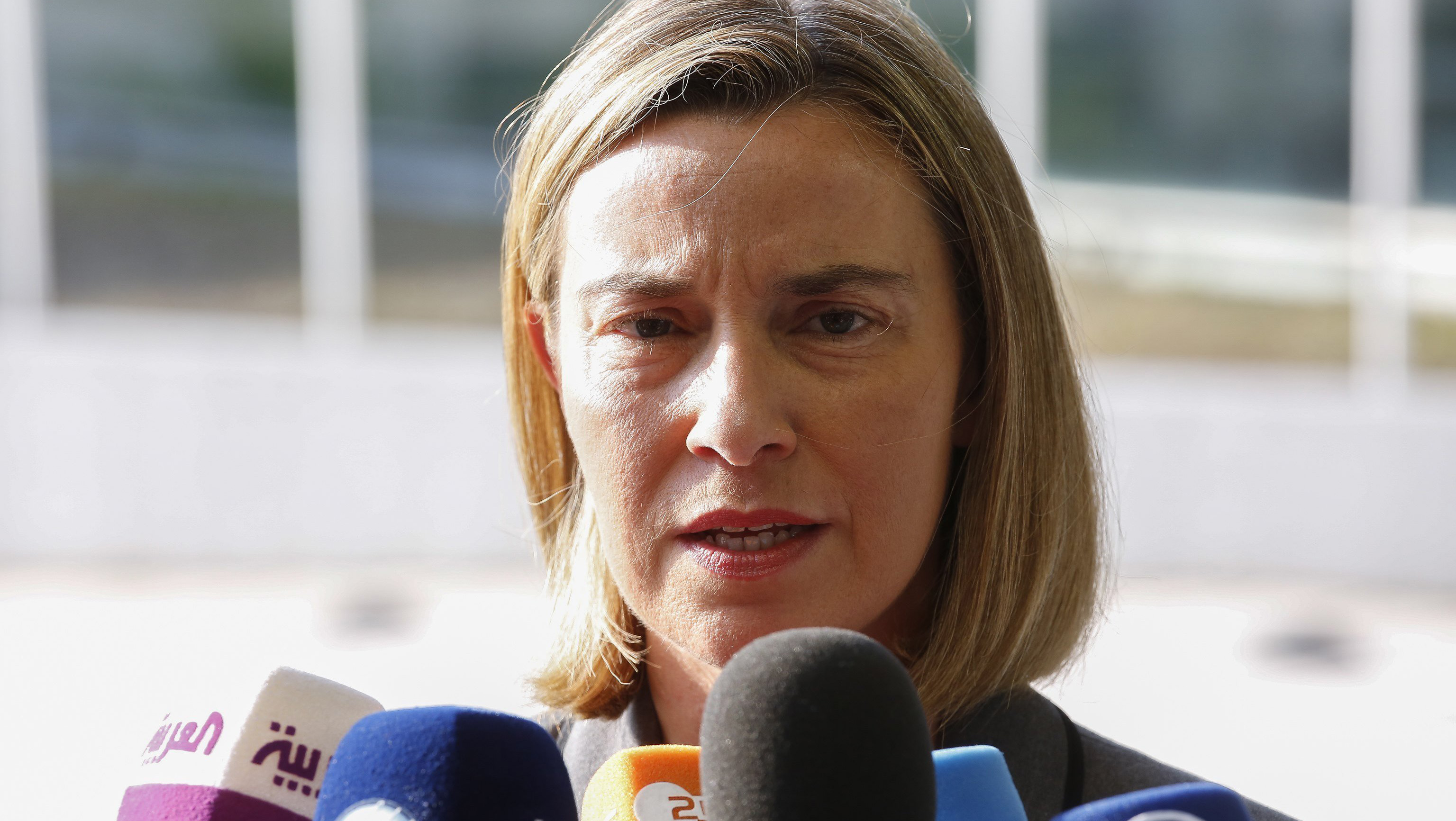 Federica Mogherini en declaraciones a los medios en Luxemburgo.