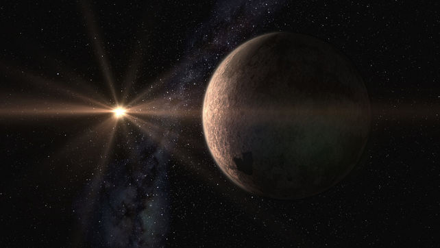Diseño artístico de la súper-Tierra GJ 625 b y su estrella, GJ625 (Gliese 625).