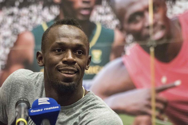 El atleta jamaicano Usain Bolt durante la rueda de prensa antes de su participación en el Ostrava Golden Spike celebrado en Ostrava,