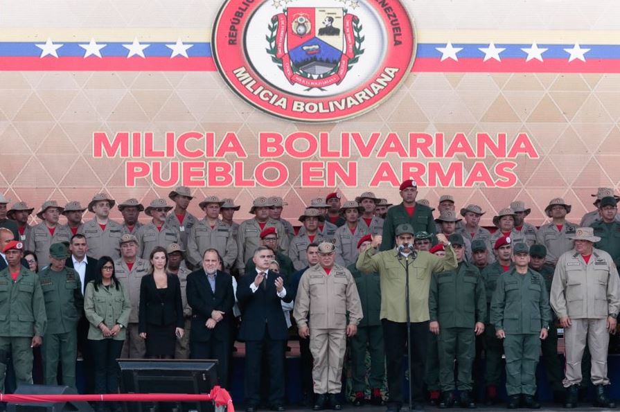 El presidente Nicolás Maduro sostuvo un acto con los milicianos a propósito de los 188 años de la partida física de Simón Bolívar.