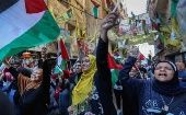 Hombres y mujeres palestinas también expresaron su rechazo al foro de Baréin y al "acuerdo del siglo" en Libia.