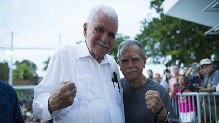 Rafael Cancel Miranda (izq.) militó activamente para exigir la liberación del independentista Oscar López Rivera, a su derecha.