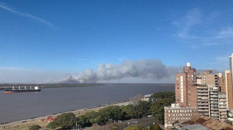 Las columnas de humo proceden de incendios que, desde hace semanas, se vienen produciendo en las cercanías del Río Paraná, provincia de Entre Ríos. 