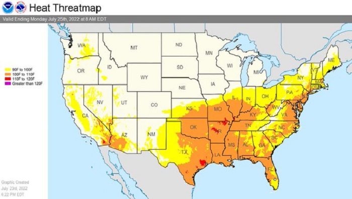 La ola de calor en varios estados de EE.UU. se extenderá durante toda la semana próxima.