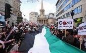 En Londres se produjo un manifestación masiva, frente al edificio de la BBC, para apoyar a los palestinos en Gaza y exigir el fin de la agresión israelí contra civiles.