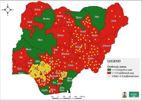 Mapa de Infecciones de Fiebre de Lassa en Nigeria